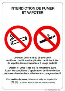 affiche interdiction de vapoter et fumer comportant un rappel de loi