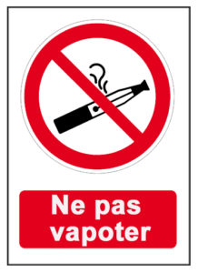 Affiche avec un pictogramme rouge et blanc avec la mention ne pas vapoter