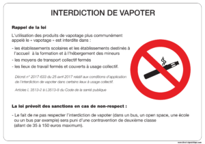 panneau informationnel vapotage qui comporte un rappel de la loi