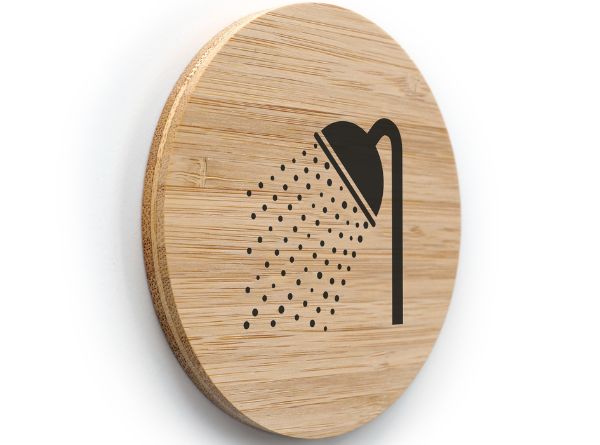 panneau signalétique en bois de porte de douche de la gamme wood de direct signalétique