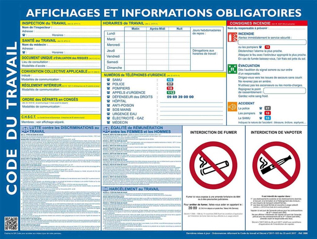 Pack 7 Panneaux Autocollants Affichage Obligatoire Code Du Travail - 4x 200x300mm + 2x Interdiction De Fumer + Stylo - 4