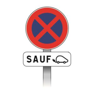 Panneau interdit de stationner et de s'arreter sauf voiture electrique